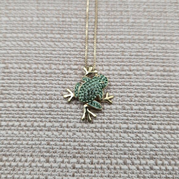 18 Inch Gold Over Sterling Silver Green Crystal Frog Necklace A6166 - Picture 4 of 8